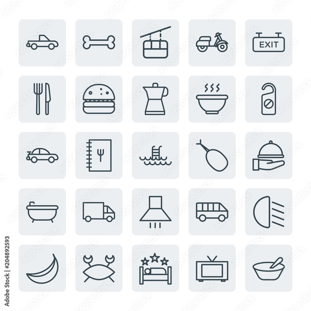 Moder Simple Set of transports, food, hotel Vector outline Icons. Contains such Icons as book, delivery, animal, public, traffic, bike and more on white background. Fully Editable. Pixel Perfect. Moder Simple Set of transports, food, hotel Vector outline Icons. Contains such Icons as book, delivery, animal, public, traffic, bike and more on white background. Fully Editable. Pixel Perfect.