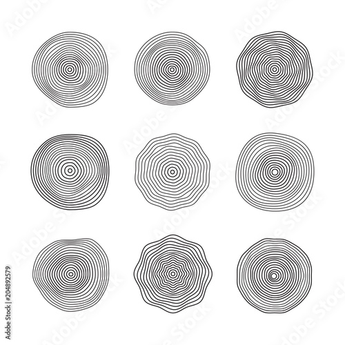 Abstract wave surfaces. Flowing music sound waves. Smooth ring patterns vector collection isolated