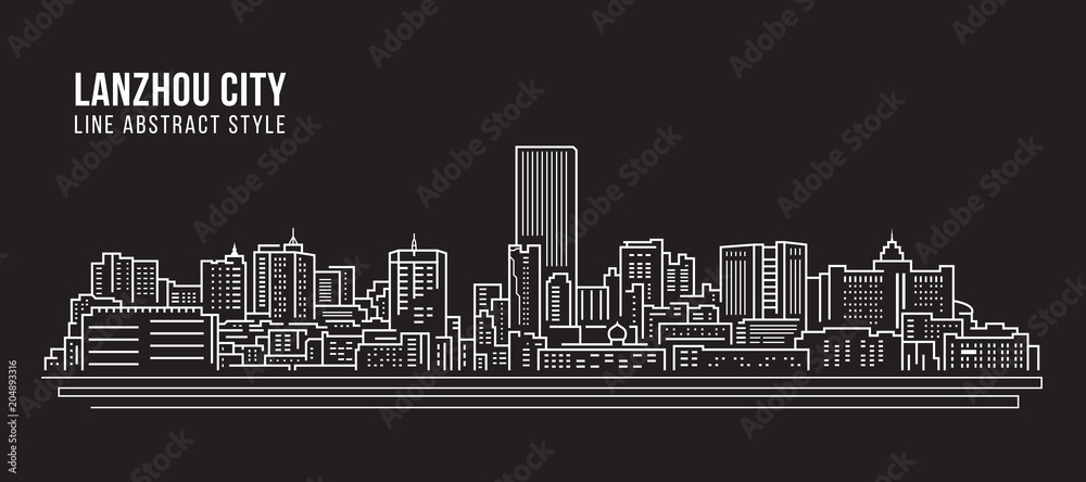 Cityscape Building Line art Vector Illustration design - Lanzhou city