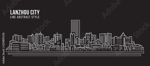 Cityscape Building Line art Vector Illustration design - Lanzhou city