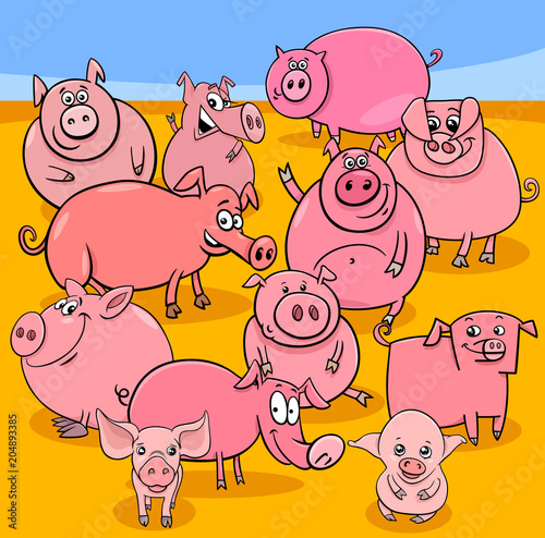 cartoon pigs farm animal characters group