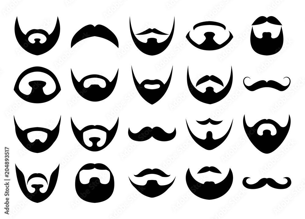 Set of black beards in a flat style
