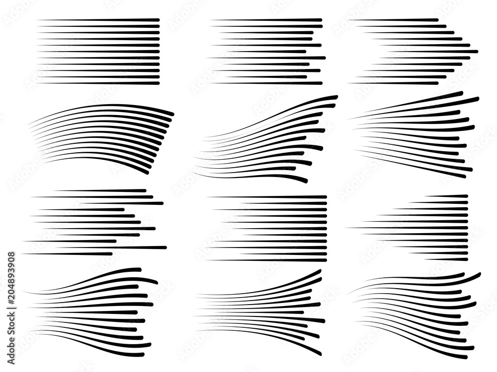 Horizontal speed motion lines. Fast line vector symbols isolated