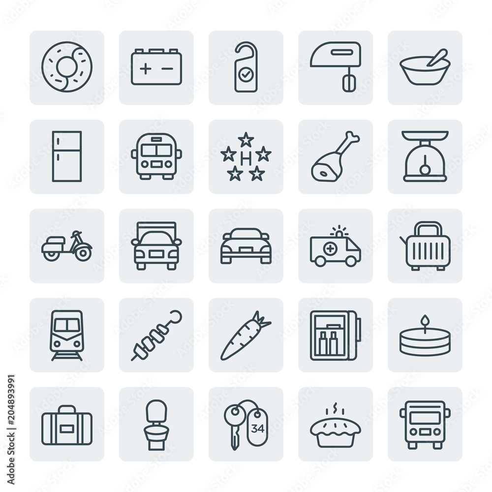 Moder Simple Set of transports, food, hotel Vector outline Icons. Contains such Icons as repair, donut, celebration, sweet, hygiene and more on white background. Fully Editable. Pixel Perfect. Moder Simple Set of transports, food, hotel Vector outline Icons. Contains such Icons as repair, donut, celebration, sweet, hygiene and more on white background. Fully Editable. Pixel Perfect.