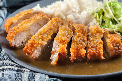 Japanese katsu curry. Deep fried breast chicken cutlet