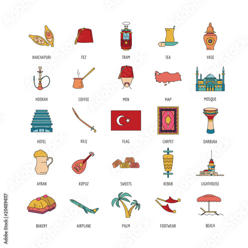 Turkey icons set, cartoon style