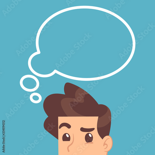 Educated student thinking with think bubble above head. Education vector concept