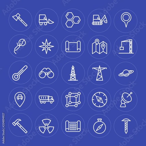 Modern Simple Set of industry, science, location Vector outline Icons. Contains such Icons as north, construction, radiation, construction and more on blue background. Fully Editable. Pixel Perfect.