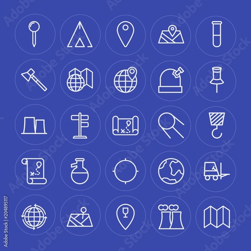 Modern Simple Set of industry, science, location Vector outline Icons. Contains such Icons as transportation, summer, business, lab, camp and more on blue background. Fully Editable. Pixel Perfect.