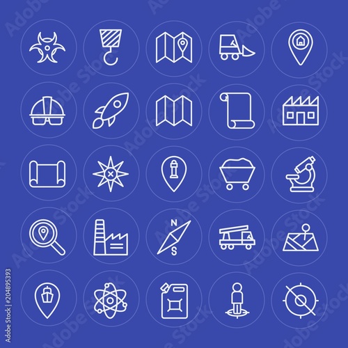 Modern Simple Set of industry, science, location Vector outline Icons. Contains such Icons as sign, molecular, road, industry, chemistry and more on blue background. Fully Editable. Pixel Perfect.