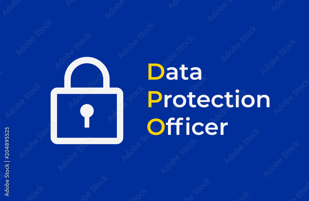 DPO - Data Protection Officer. EU flag with with lock symbol on blue background. Vector illustration DPO - Data Protection Officer. EU flag with with lock symbol on blue background. Vector illustration