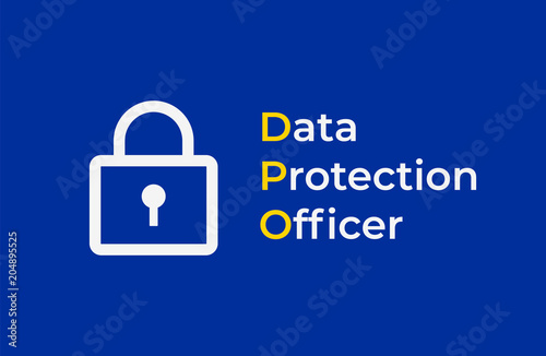 DPO - Data Protection Officer. EU flag with with lock symbol on blue background. Vector illustration photo