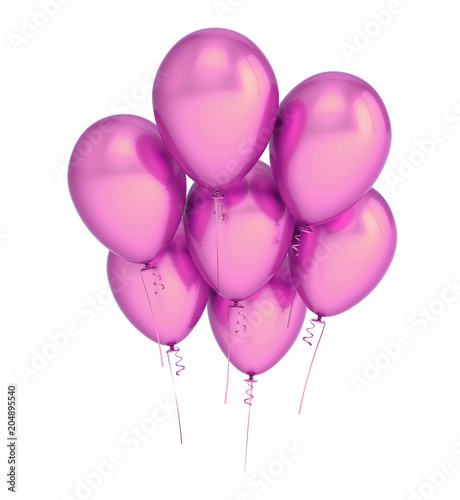 Party balloons 7 seven violet flying up, happy birthday decoration pink. Celebrate invitation greeting card background. 3d illustration, isolated
