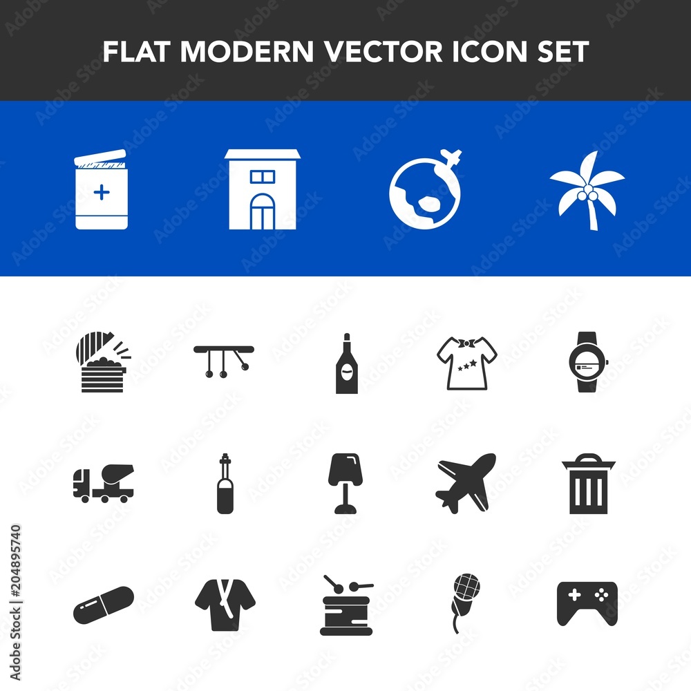 Modern, simple vector icon set with drink, lamp, tool, gadget, summer, building, chef, interior, tropical, real, food, travel, red, baby, flight, glass, watch, coffee, smart, mixer, plane, leaf icons Modern, simple vector icon set with drink, lamp, tool, gadget, summer, building, chef, interior, tropical, real, food, travel, red, baby, flight, glass, watch, coffee, smart, mixer, plane, leaf icons