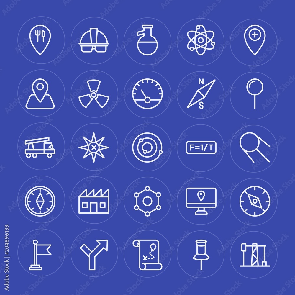 Modern Simple Set of industry, science, location Vector outline Icons. Contains such Icons as science,  technology,  star,  power,  way, gas and more on blue background. Fully Editable. Pixel Perfect.