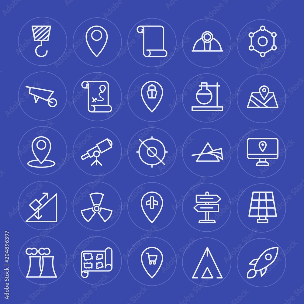 Modern Simple Set of industry, science, location Vector outline Icons. Contains such Icons as  nature,  science, helmet, direction,  space and more on blue background. Fully Editable. Pixel Perfect.