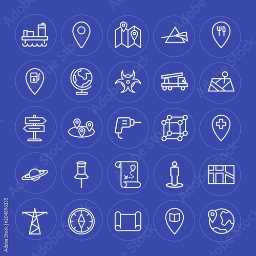 Modern Simple Set of industry, science, location Vector outline Icons. Contains such Icons as location, abstract, oil, station, petrol and more on blue background. Fully Editable. Pixel Perfect.