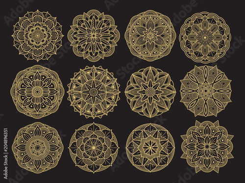 Golgen mandala set design. Asian, arabian, korean decorative flower mandala collection