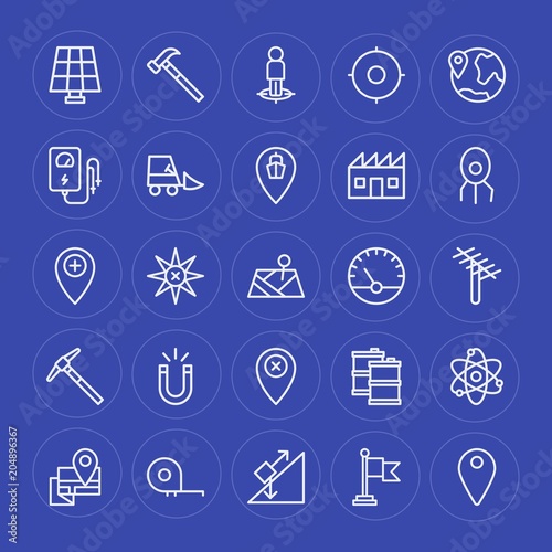 Modern Simple Set of industry, science, location Vector outline Icons. Contains such Icons as sign, atom, tool, traffic, molecular, map and more on blue background. Fully Editable. Pixel Perfect.
