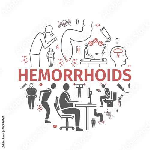 Hemorrhoids banner, icon Infographics. Vector signs for web graphics.
