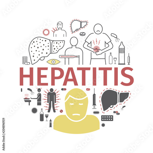 Hepatitis line icon Infographics. Vector signs for web graphics.