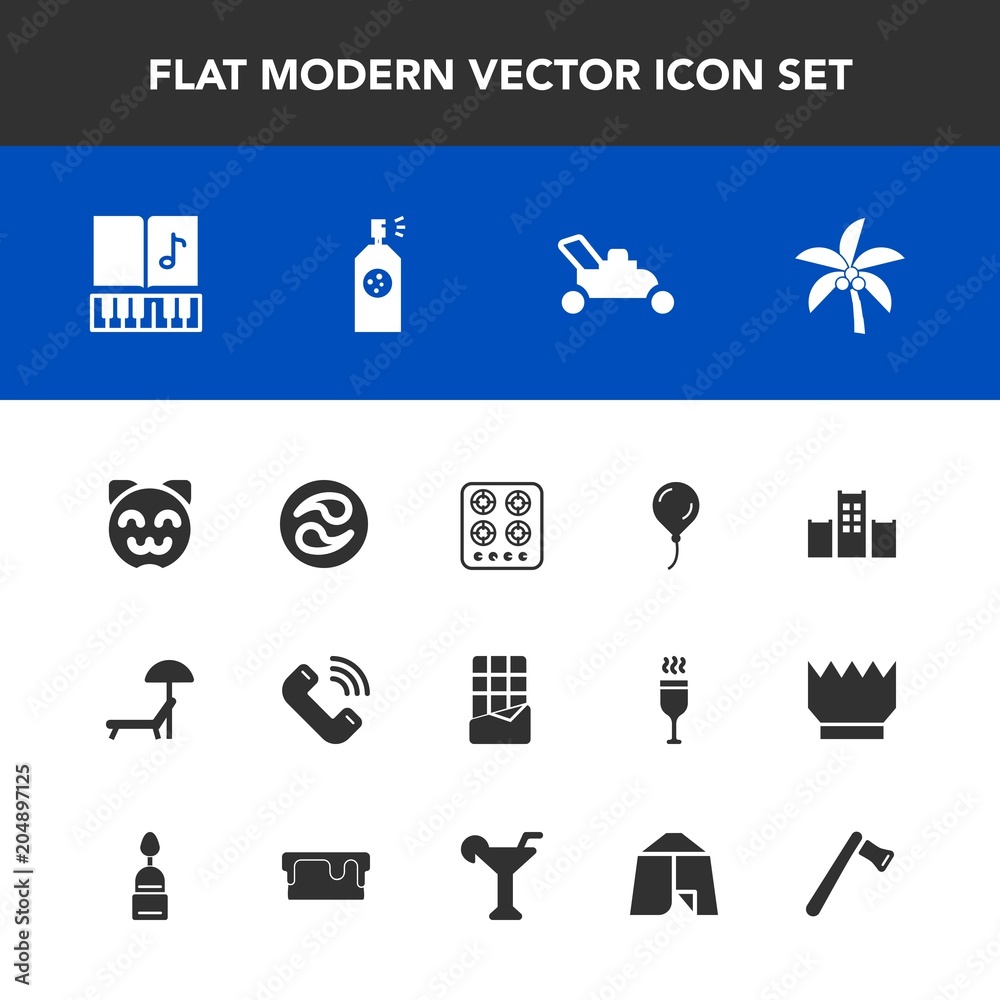 Modern, simple vector icon set with sunbed, decoration, cute, music, umbrella, gas, call, hotel, palm, garden, equipment, stove, chair, button, grass, animal, vacation, kitchen, cat, leaf, mon icons Modern, simple vector icon set with sunbed, decoration, cute, music, umbrella, gas, call, hotel, palm, garden, equipment, stove, chair, button, grass, animal, vacation, kitchen, cat, leaf, mon icons
