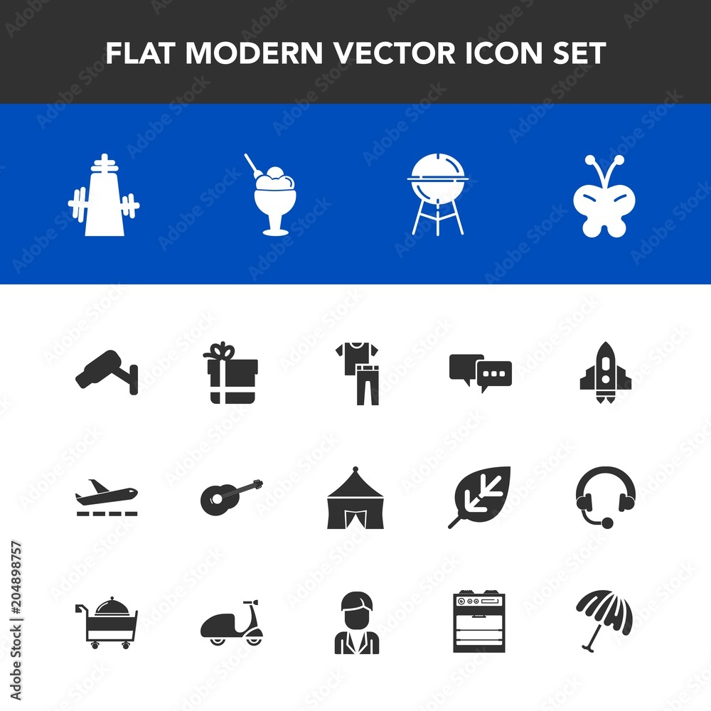 Modern, simple vector icon set with meat, food, package, tent, talk, ice, cooking, collection, butterfly, insect, kitchen, musical, fashion, camera, spaceship, sweet, white, bbq, airport, object icons Modern, simple vector icon set with meat, food, package, tent, talk, ice, cooking, collection, butterfly, insect, kitchen, musical, fashion, camera, spaceship, sweet, white, bbq, airport, object icons