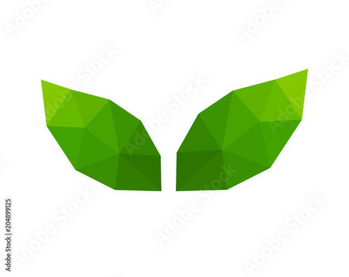 Low poly style green leaf eco icon