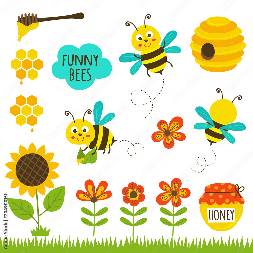 set of isolated funny bees and icons - vector illustration, eps
set of isolated funny bees and icons - vector illustration, eps