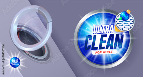 Ultra clean washing.Template for laundry detergent. Package design for Washing Powder & Liquid Detergents. Vector illustration