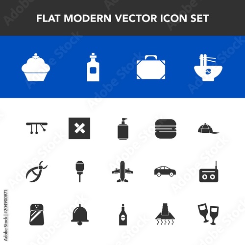 Modern  simple vector icon set with headwear  soap  lamp  sweet  pendulum  food  sandwich  hat  chinese  cake  sign  glass  style  dentistry  street  bottle  travel  clean  doughnut  bag  drink icons