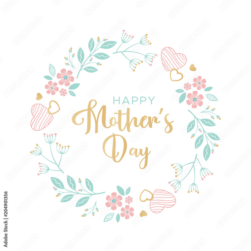 Greeting card with mother's day with wreath of flowers and hearts Greeting card with mother's day with wreath of flowers and hearts