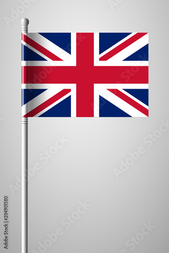 Flag of United Kingdom. National Flag on Flagpole. Isolated Illustration on Gray