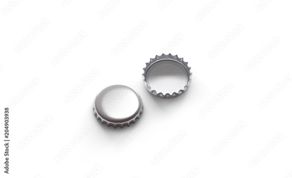 Blank white silver beer lid mockup, front and back side view, 3d rendering. Empty metal soda cap mock up design template. Clear bottle cover isolated. Blank white silver beer lid mockup, front and back side view, 3d rendering. Empty metal soda cap mock up design template. Clear bottle cover isolated.