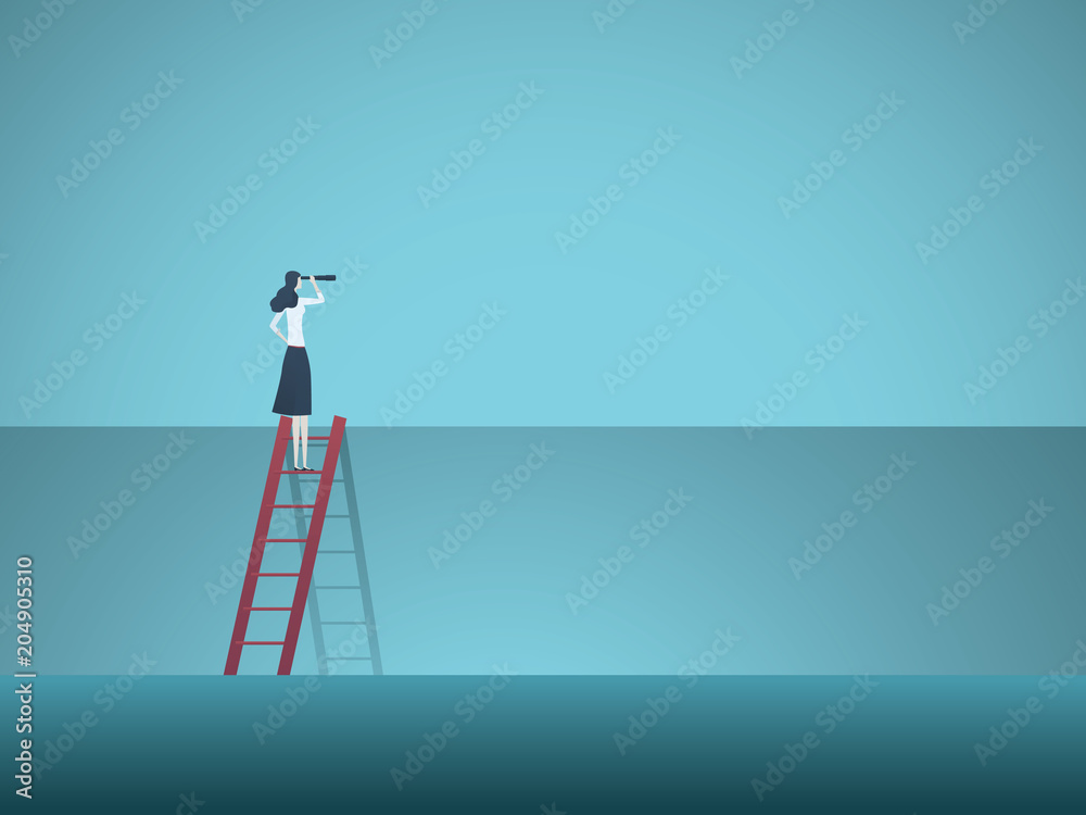 Business vision vector concept with business woman standing on top of ...