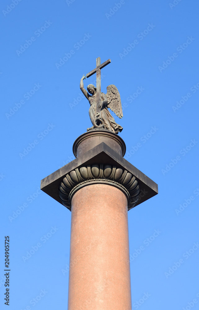 Alexander Column on blue sky background.