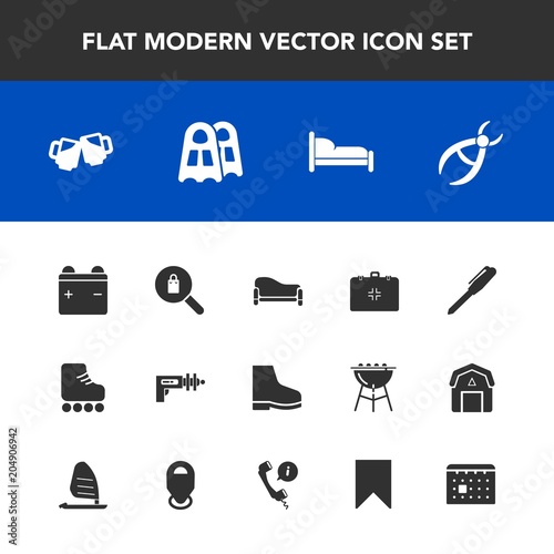 Modern, simple vector icon set with emergency, clothes, technology, drill, room, clothing, pub, pen, health, dentist, battery, fun, water, alcohol, home, science, dentistry, full, bedroom, drink icons
