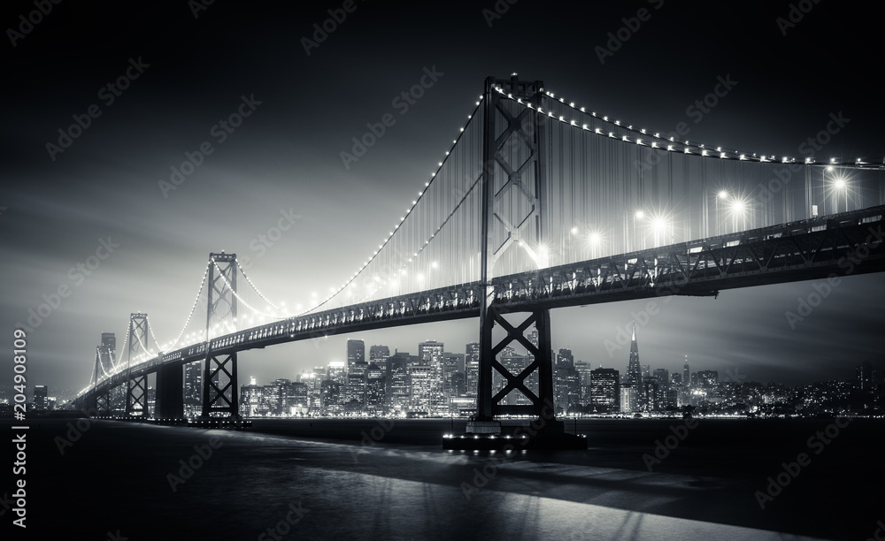 San Francisco Bay Bridge at night - obrazy, fototapety, plakaty 