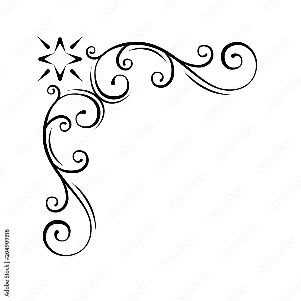 Decorative swirl floral corner. Calligraphic design element, page ...