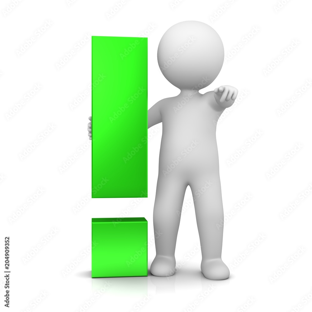 exclamation mark 3d exclamation point green man support sign assistance icon isolated on white exclamation mark 3d exclamation point green man support sign assistance icon isolated on white