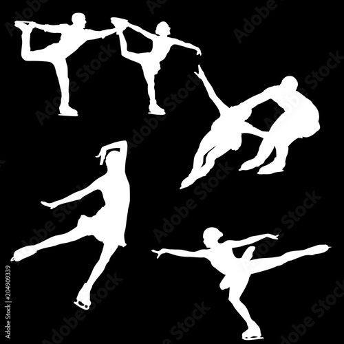 White in the black silhouette of people in figure skating in different poses
