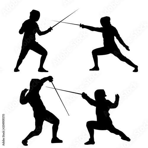 Silhouette of a pair of swordsmen on a white background
