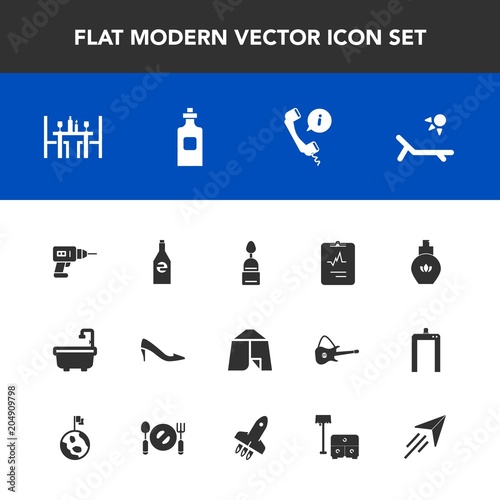 Modern  simple vector icon set with beverage  vacation  sweet  summer  heart  equipment  white  food  drill  call  aroma  tent  flight  outdoor  plane  fly  center  bottle  beauty  female  bed icons