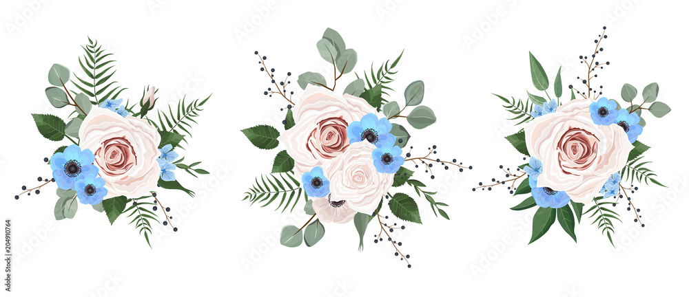 Vector designer elements set collection of green eucalyptus, art foliage natural leaves herbs in watercolor style.