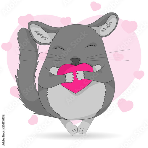 Chinchilla pet icon. Cute cartoon line art with details. Colored vector illustration isolated on white.