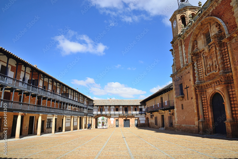 San Carlos del Valle, Spain - March 21, 2018: Square of San Carlos del Valle, Ciudad Real, Spain.