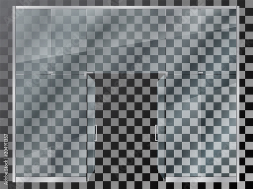 Glass showcase of store - isolated facade element on transparent background. Template for the design of the exhibition stand of the shop.