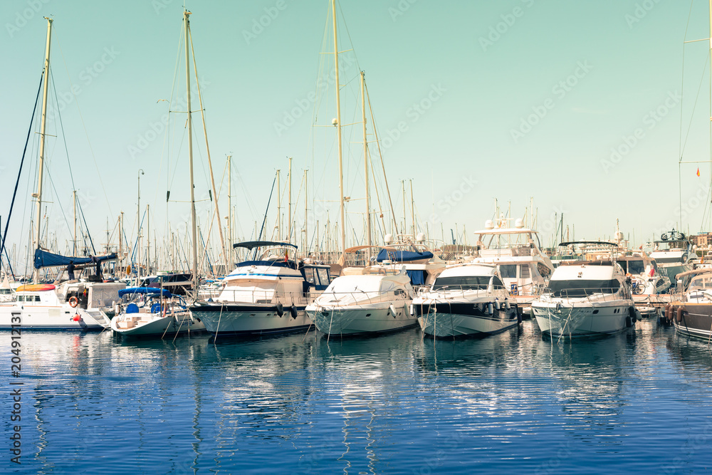 Yachts on stand by in the port.