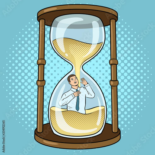 Sand watch glass with man pop art vector