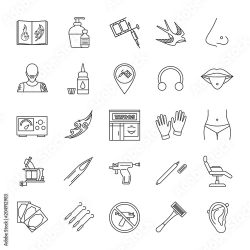 Tattoo studio linear icons set